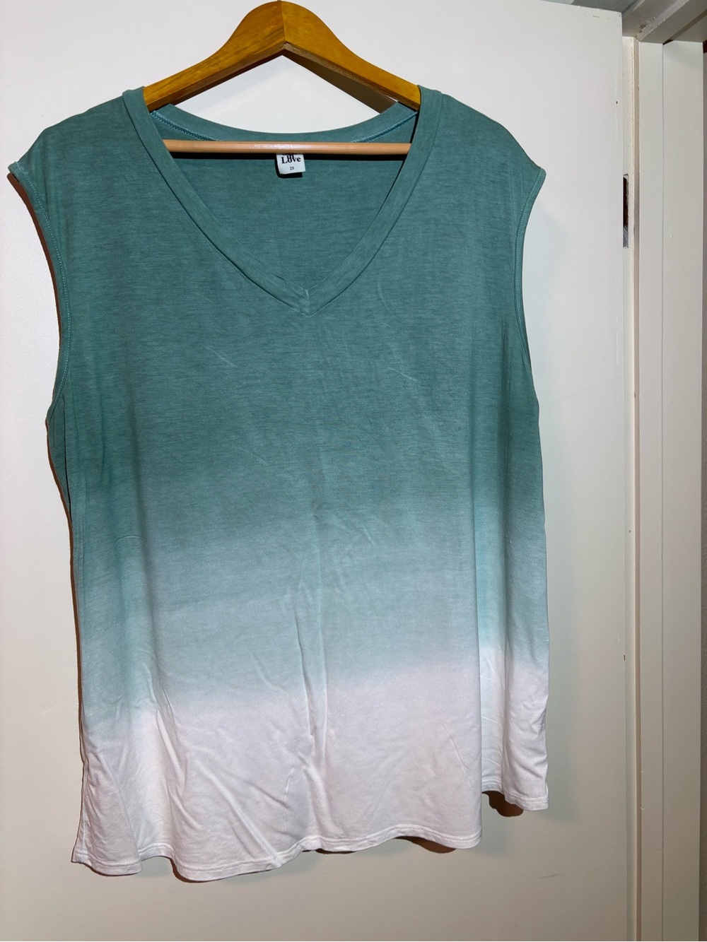 Sew In Love teal to White Ombre V-Neck Muscle Tee